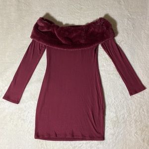 NWT Maroon May Pink Faux Fur Dress